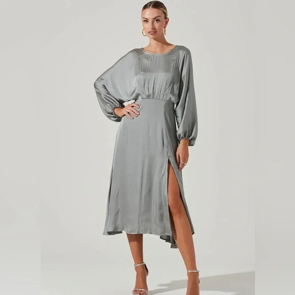 knee length dresses for ladies Button Front Boat Neck Midi Dress
